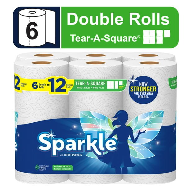 17725126-d9b4-45b2-acb5-9e3ba911d9b8.daff7c0ab68c1f0691eabdd6d6473dde-1.jpeg Sparkle Tear-a-Square Paper Towels, White, 6 Double Rolls - Image 1