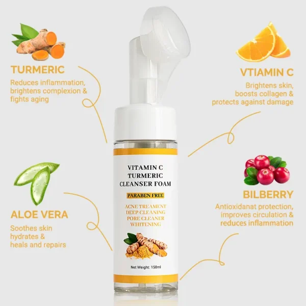 Deep Cleansing Vitamin C Turmeric Mousse Facial Anti-Wrinkle Skin Care Face Wash for Adults Cream Oil Soap Forms