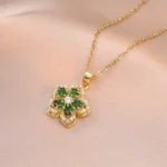 Korean Fashion Rotatable Crystal Flower Heart Pendant Necklaces for Women Stainless Steel Chokers Wedding Party Jewelry - Image 3