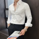 High-quality autumn men's new long-sleeve dark striped slim-fit shirt business casual formal workwear M-4XL - Image 3