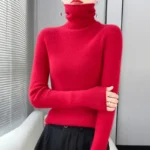 100% Merino Wool Long-sleeved Turtleneck Pullover Women's Autumn Winter Slim Sweater Basic Women's Clothes Cashmere Sweater - Image 3