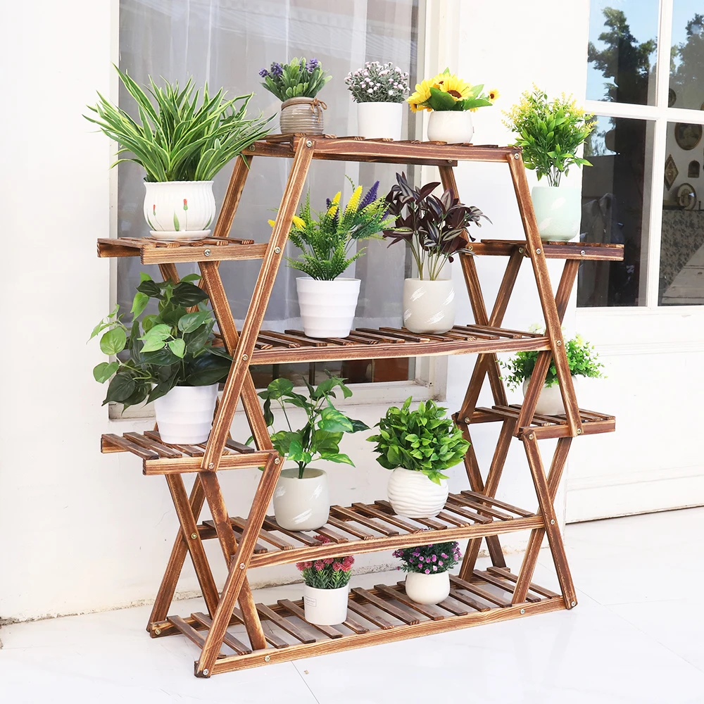 kf-S54d700ed88a44d45b1a3337bc76aabc9T Extra Large Multi Tier Wood Flower Rack Plant Stand Bonsai Shelf Indoor Outdoor - Image 1