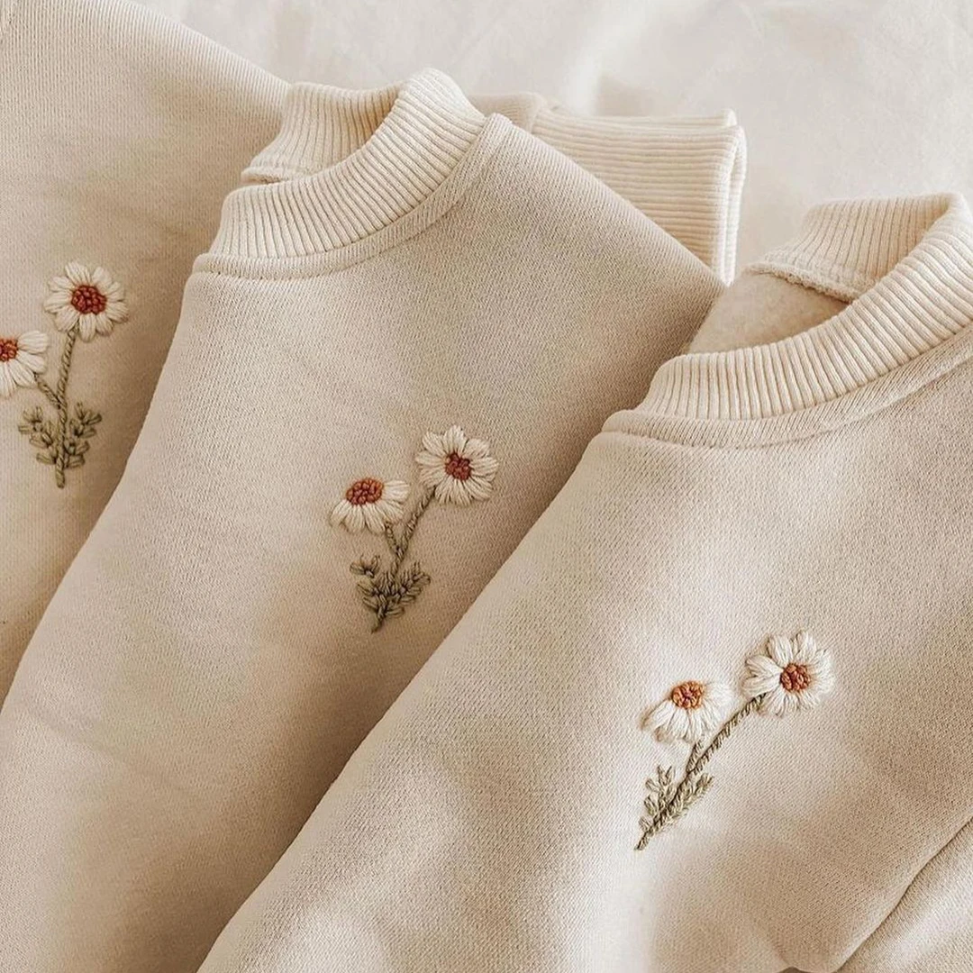 kf-S63dae3f48e424b5c9bc0cb7662700ab3Q Baby Girls Clothes Set Fleece Embroidery Daisy Pullover Sweatshirt+Jogger Pants Set Girls Boys Tracksuit Toddler Girl Clothes - Image 1