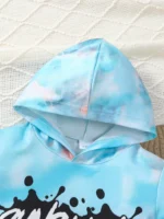 2-piece set of fashionable casual letter printed tie dye hooded long sleeved top and pants for baby boys, autumn and winter - Image 5