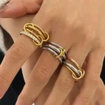 Stainless Steel Multilayer Double Color Link Chain Rings 18K Gold PlatedCZ Zircon Stackable Charm Jewelry Trendy Waterproof Gift - Image 3