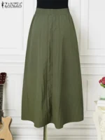 ZANZEA Women Umbrella Long Skirt Streetwear Elastic Waist Jupes 2024 Summer Pocket Oversize Falda Casual Loose Solid Maxi Skirts - Image 5