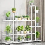 Plant Stand Indoor Outdoor, Wrought Iron Multiple Planter Rack Organizer w/Wheels Flower Display Stand For Corner Balcony Garden - Image 2
