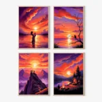 Beach and Lake Sunset Wall Art Vibrant Ocean View Poster Peaceful Nature Scene with Animal Prints Living Rooms or Offices Decor