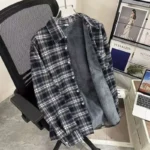 Men's Fleece Shirt Winter Thickened Long Sleeve Warm Shirts Black White Plaid Casual Button with Pocket All Matching Tops Coats