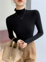 2026 Vintage Basic Solid Knitted Tops Autumn Winter Women Sweater Casual Slim Turtleneck Pullovers Korean Simple Chic Sweater - Image 3