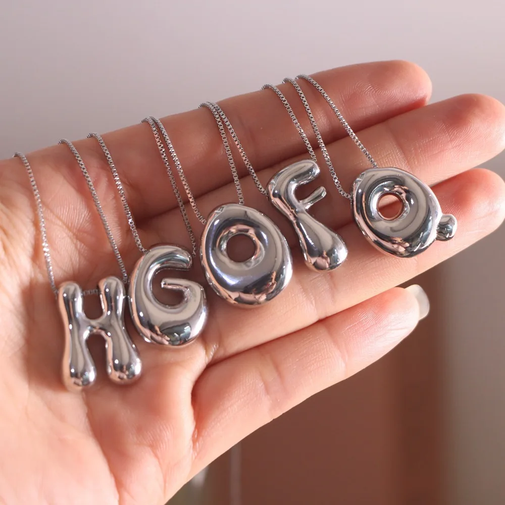 kf-Saeefca543315430dba4b6afeb29391c8y Creative A-Z Balloon Bubble Letter pendant Necklace for Women Silver Plated Chunky Initial Necklaces Jewelry Birthday Gift - Image 1