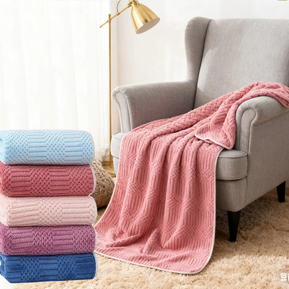 kf-Sb4ff041b22654064b67a993011c14346k Coral Fleece Bath Towel Set , Bath Towel &Towel Ultra Soft with Geometric Texture, Super Absorbent Quick Dry for Home Daily Use - Image 1