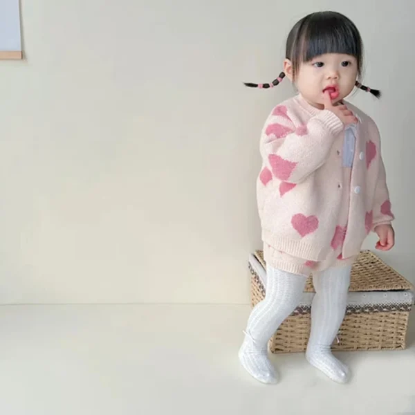 Autumn Winter Newborn Baby Girl Clothes Knit Embroidered Love Suit Long Sleeve Cardigan+Jumpsuit Children 2Pcs Knit Clothing Set