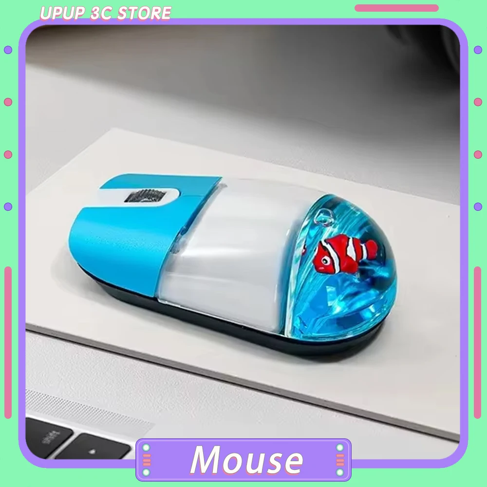 kf-Sbc5a9c474bff4183a8079f5fe4c26758V Frutiger Aero Aqua Liquid Mouse Cute Floating Aquarium Animal 2.4G+Bluetooth Wireless Optical Ocean Doll Mice For Laptop Desktop - Image 1