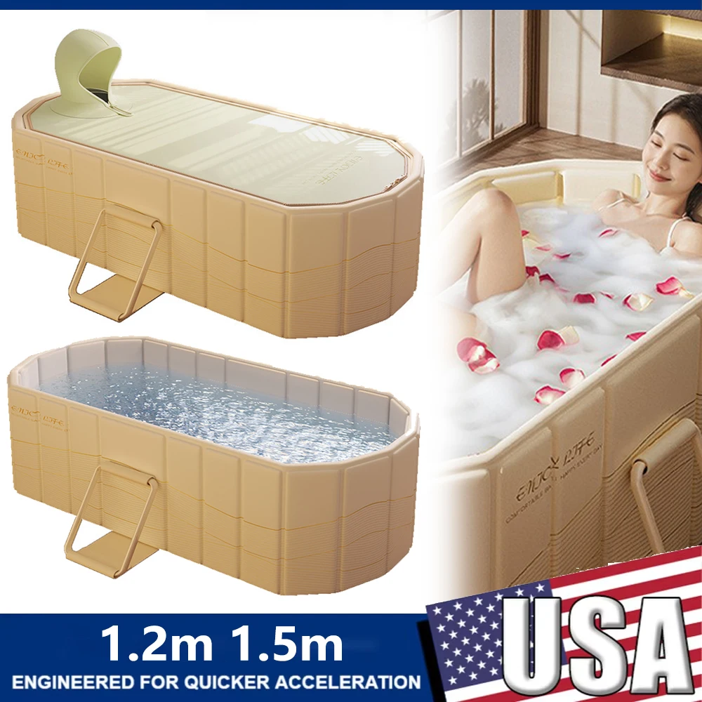 kf-Sf5423ce1e3e54d628cf4fc8024a49805B 1.2m 1.5m Portable Constant Temperature Bathtub Adult Foldable Bathtub Soaking Tub Bathroom SPA Reusable Bathing Tubs with Lid - Image 1