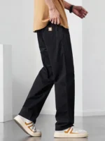 Straight Casual Cargo Pants Men Wide Leg Brown Long Cargo Business Work Trousers Drawstring Baggy Sweatpants Male - Image 3